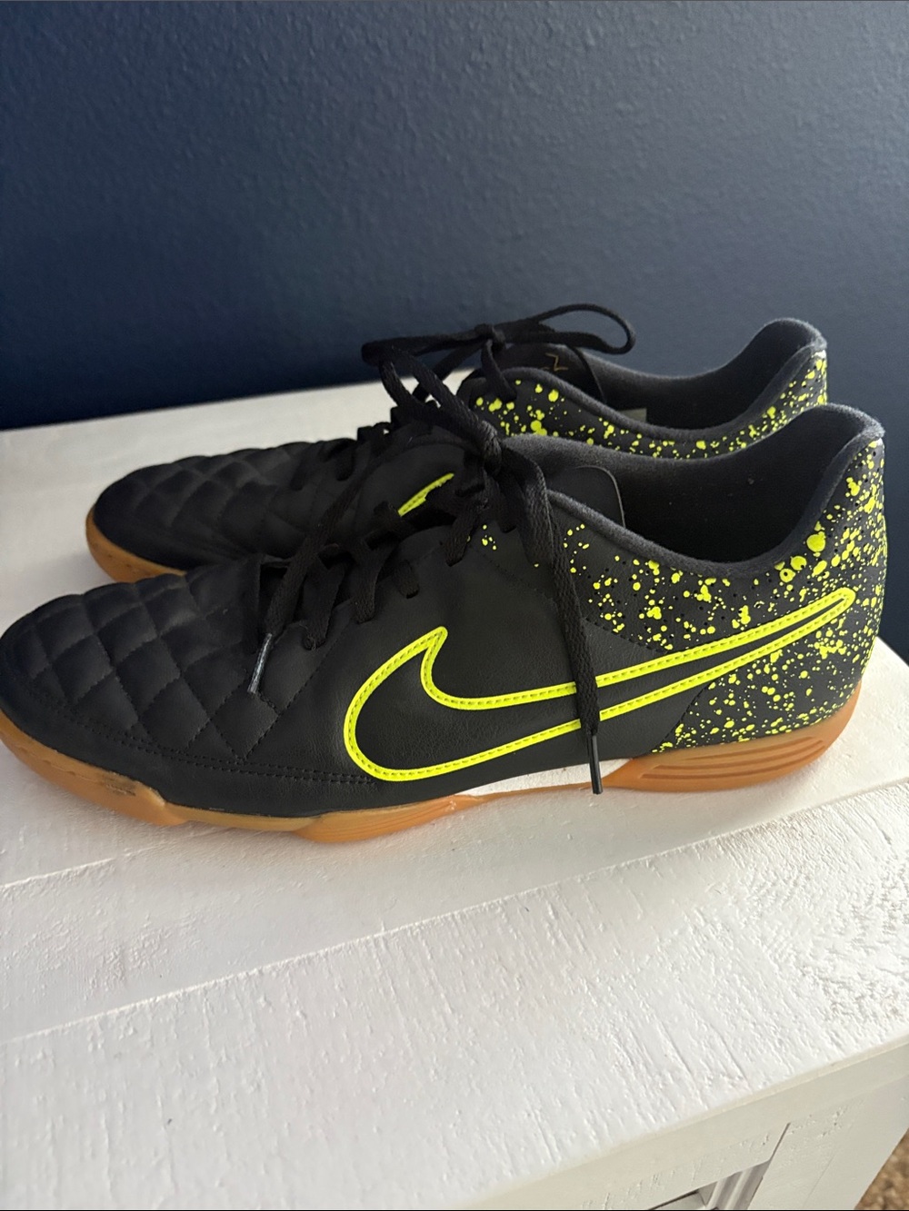 Nike Tempo Black Indoor Soccer Shoes with Neon Yellow Accents